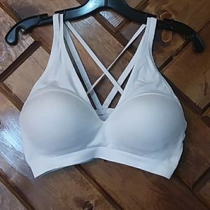 Cream/White push up sports bra XL